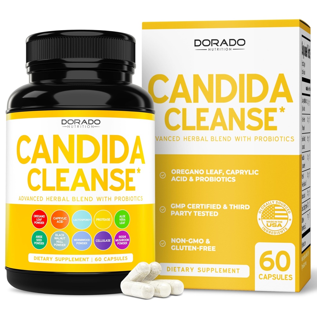 Candida Cleanse Detox (60 Greve) Avanceret 11- in-1 Formel til overvækst Behandling med Candida Killer Complex for mænd og kvinder - Tredjeparts testet - Made in USA