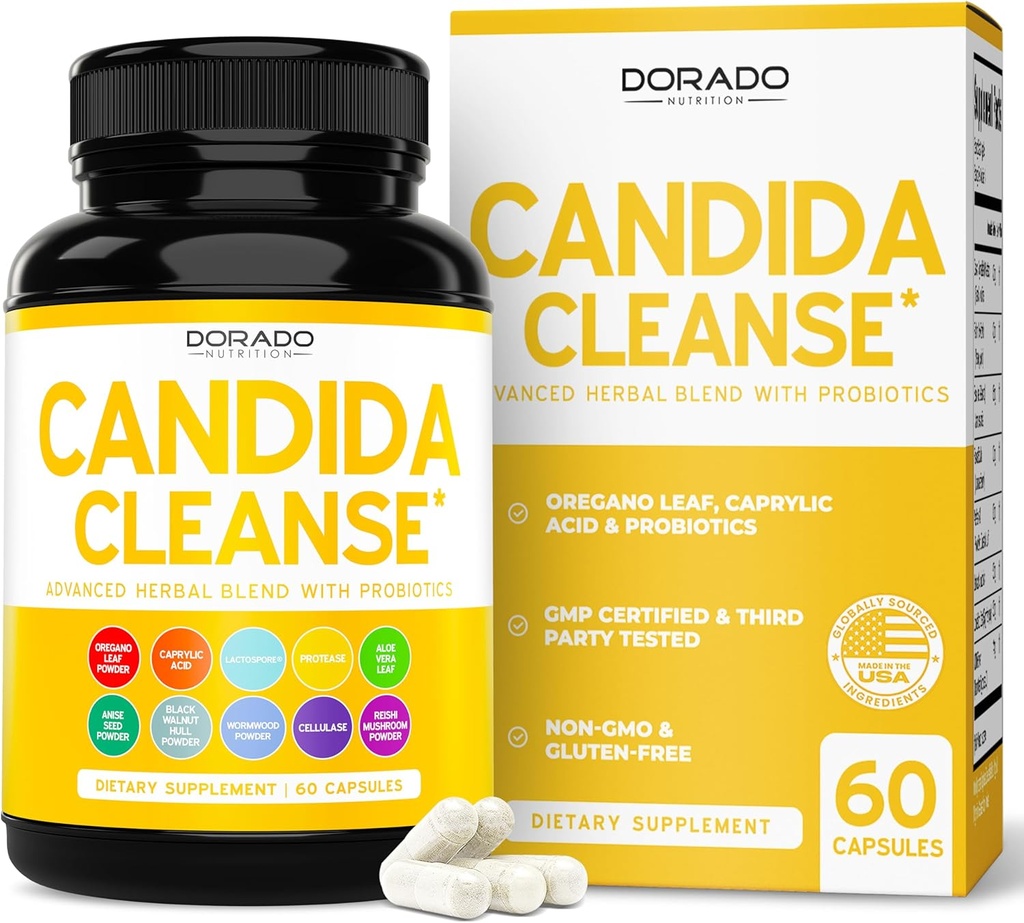 Candida Cleanse Detox (60 Greve) Avanceret 11- in-1 Formel til overvækst Behandling med Candida Killer Complex for mænd og kvinder - Tredjeparts testet - Made in USA