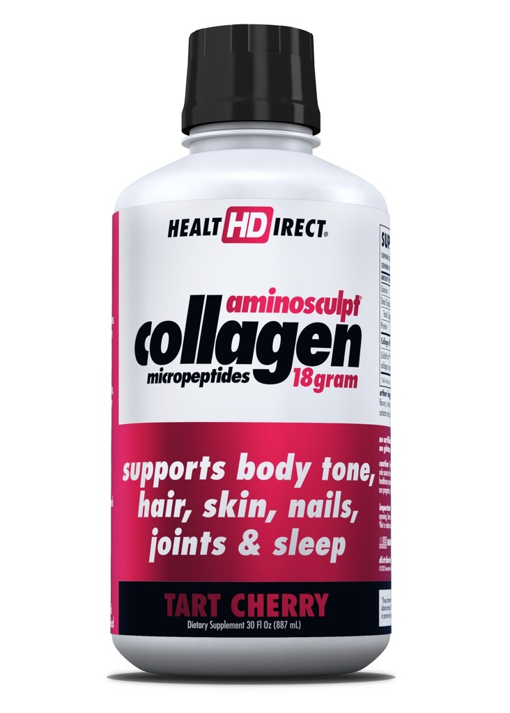 SUNDHEDSDIREKTØR Aminoglept Sugar- Free Collagen Supplement - High Potency Medical- Grade Protein for Hår, Hud, Nails & Joints, Grass- Fed, Non- GMO, Flydende Collagen - Tart Cherry - 30 Fl Oz
