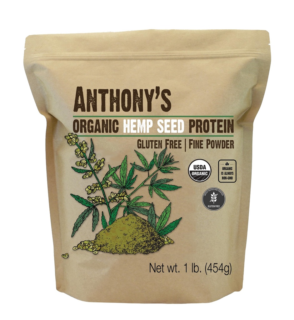 Anthony Organic Hamp Seed Protein Powder, 1 LB, Cold Pressed, Gluten Free, Non GMO, Fine Powder