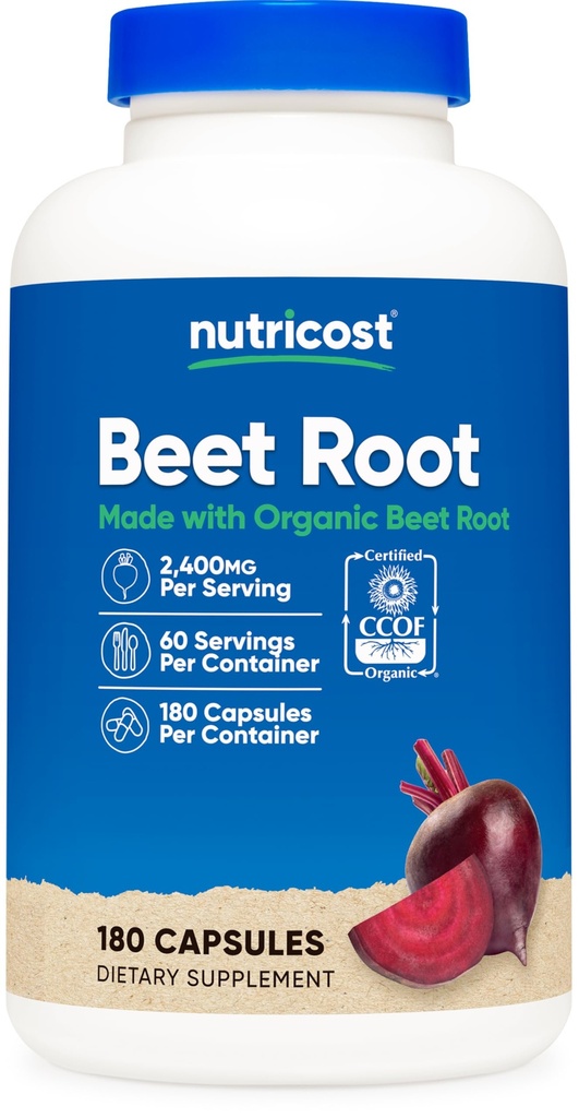 Nutricost Beet Root 2400mg, 180 kapsler - CCOF Certified Made with Organic Beet Root, Superfood, 60 Servere