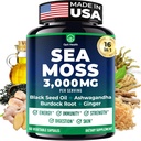 Sea Moss Black Seed Oil Ashwagandha Ginger - Advanced Irish Sea Moss Capsules All in One Supplement med Seamoss Black Seed Oil Ashwagandha Burdock Root Bladerwrack - piller til energi, immunforsvar, Gut