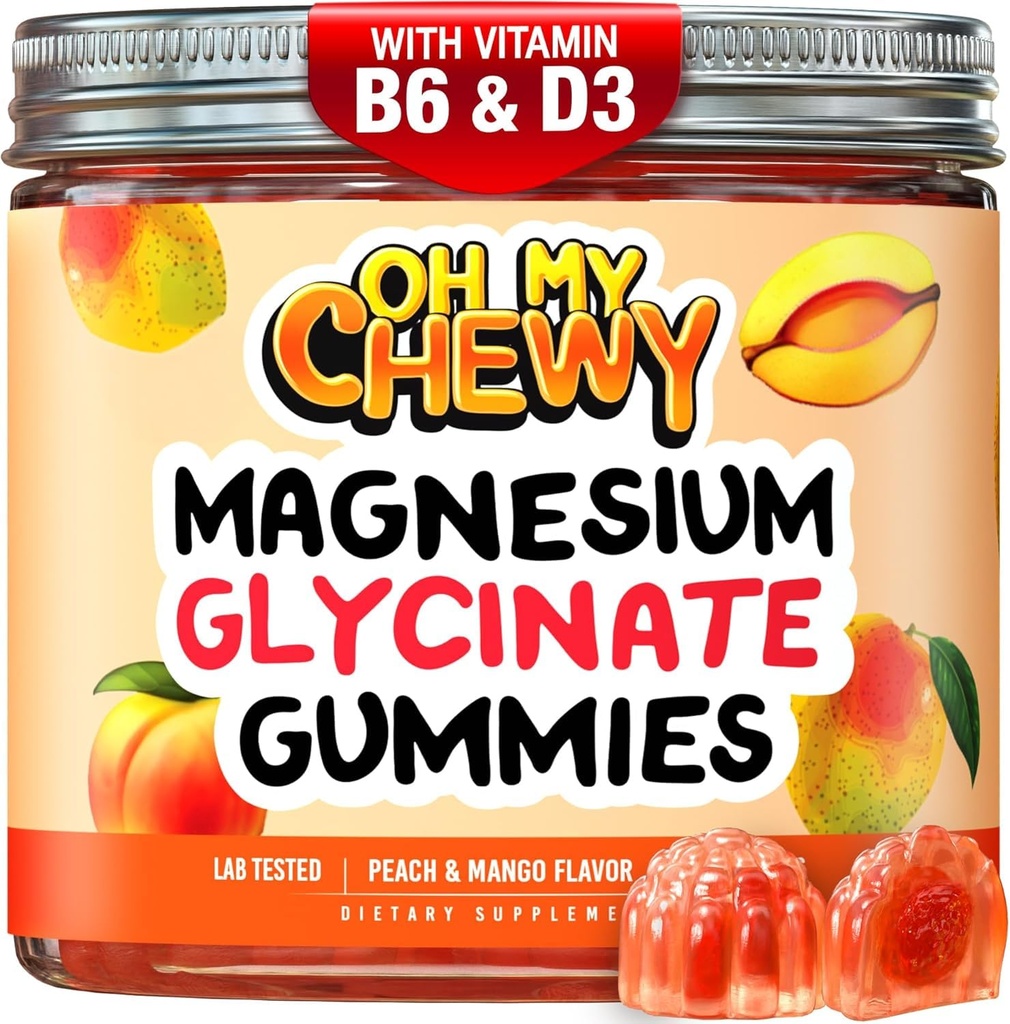 Center- fyldt Magnesium Glycinate Gummies 400MG - Høj Absorption for børn, teenagere og voksne - Supplement for søvn, rolig & muskelafslapning med B6 & D3 - Gluten Free & Vegan Friendly - 60 Greve