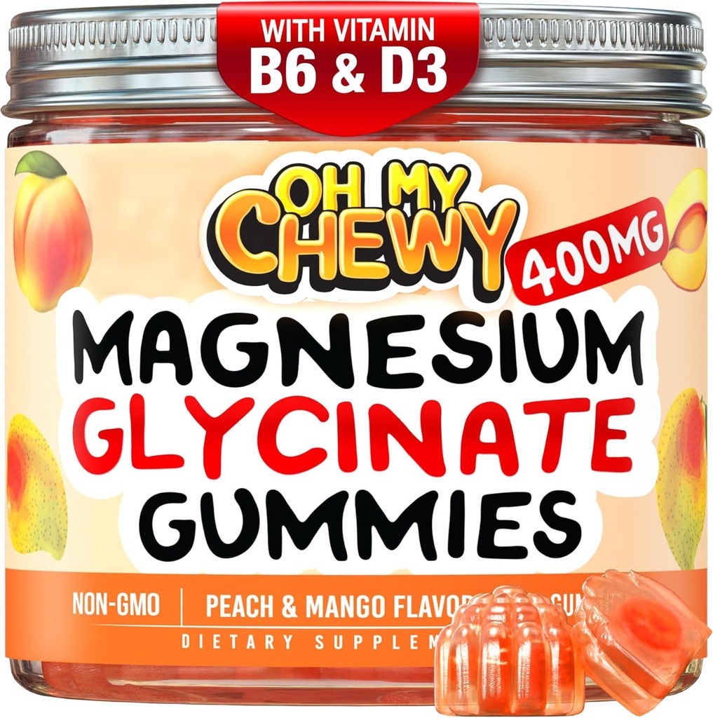 Center- fyldt Magnesium Glycinate Gummies 400MG - Høj Absorption for børn, teenagere og voksne - Supplement for søvn, rolig & muskelafslapning med B6 & D3 - Gluten Free & Vegan Friendly - 60 Greve