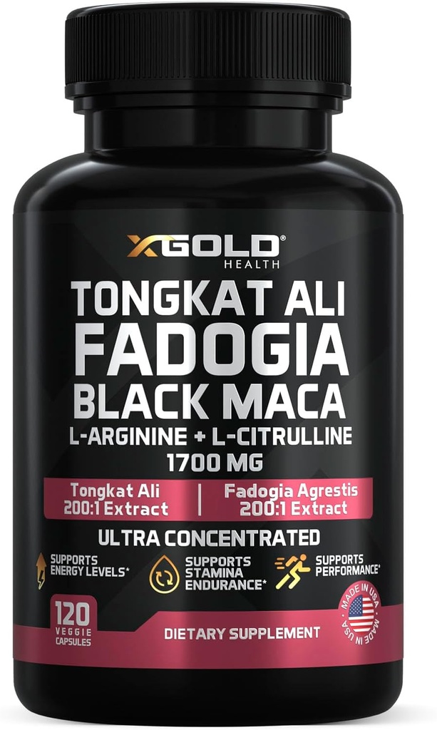 X Gold Health Tongkat Ali + Fadogia Agrestis + Black Maca - Energi, Vitality & Stamina Booster for mænd og kvinder Made i USA
