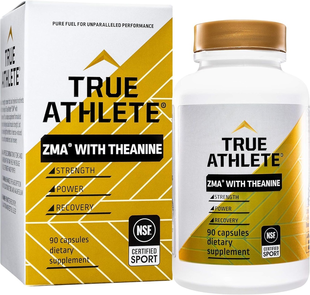 True Athlete ZMA with Theanine – Supports Muscle Recovery, Strength & Sleep – Zinc, Magnesium, Vitamin B6 & Theanine Formula for Relaxation & Performance (90 Capsules)