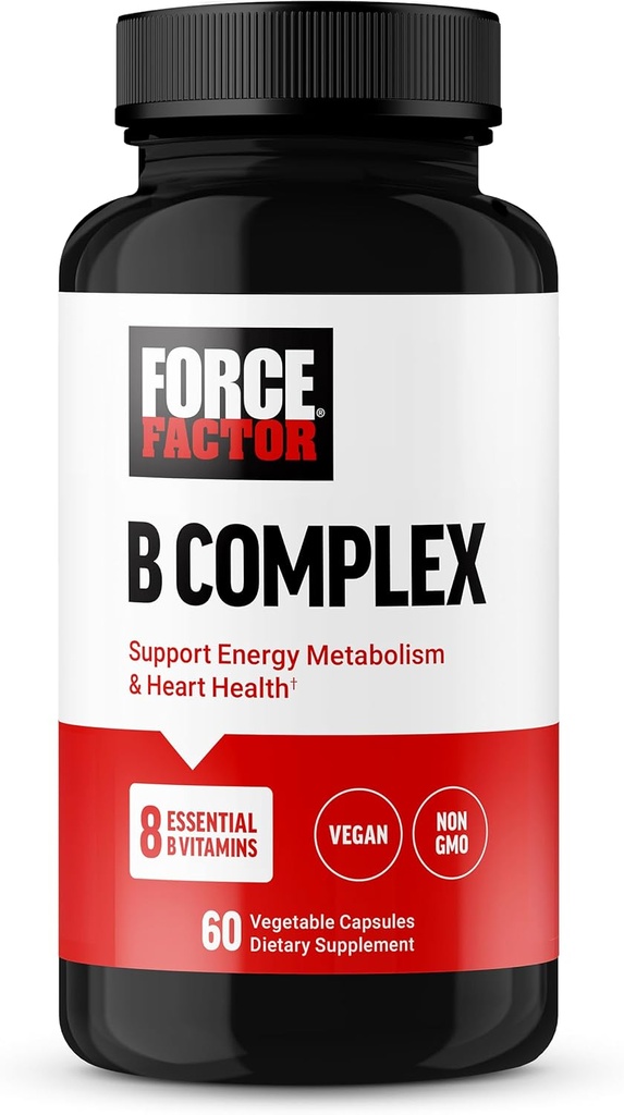 FORCE FACTOR vitamin B Kompleks til at støtte energi, Vitality, og hjerte sundhed, omfatter vitamin B1, vitamin B2, vitamin B3, vitamin B6, vitamin B12, og mere, Vegan, non-GMO, 60 vegetabilske kapsler