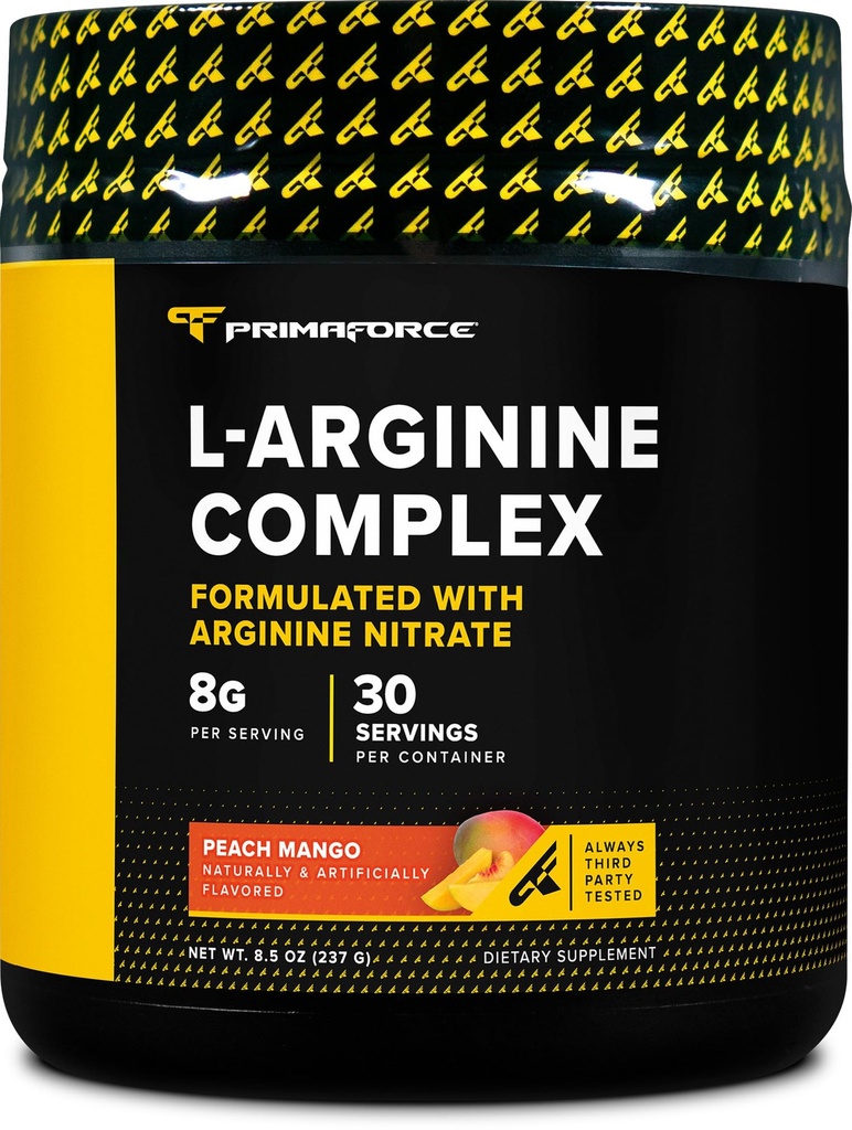 Primaforce L- Arginin Complex Powder (30 Serveringer pr flaske - 124; Peach Mango) Kraftfuld Protein Building supplement til maksimale gevinster