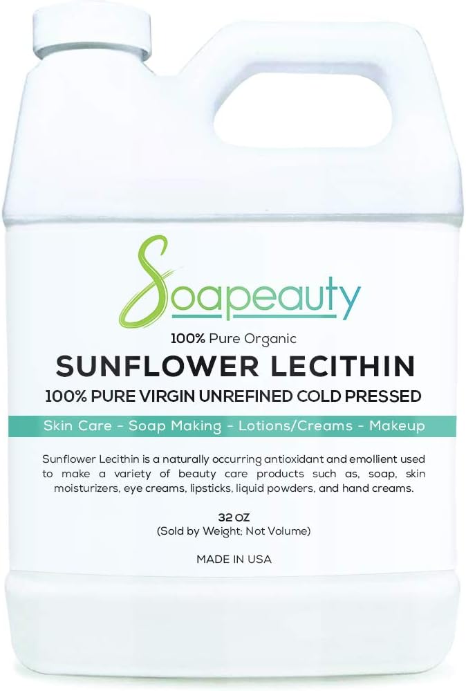Solsikke Lecithin Liquid Oil Note 124; Cold Pressed Uraffineret Mezzogiorno 124; USP Grade Ubleget 100% Pure Natural Solsikke Lecithin Oil Note 124; Hud Moisturizer, Sæbe Making, Lotion Mezzogiorno 124; 32 fl oz