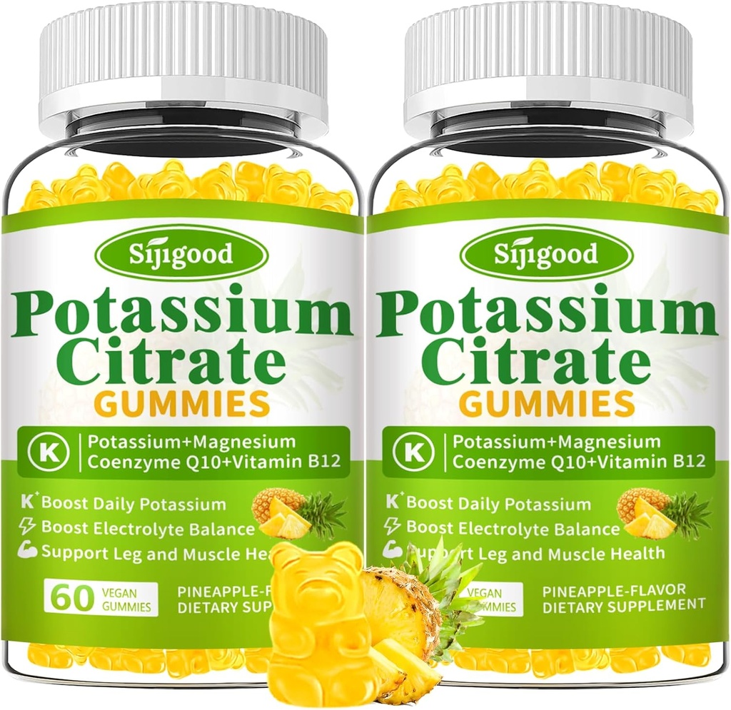 2 Pack Kalium Citrate Gummies - High Potency Kalium Supplement for Muscle Health, Leg Cramp Relief, Electrolyte Balance - Vegan, Non- GMO, Gluten- fri, Ananas Flavor, 120 Greve