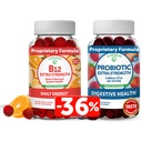 Lunakai Vitamin B12 og Probiotiske Gummies Bundle - 3000 mcg Gummy til voksne energistøtte og ben sundhed - 5 milliarder CFU per servering for fordøjelsesbesvær Gut sundhed med C-vitamin til kvinder og mænd