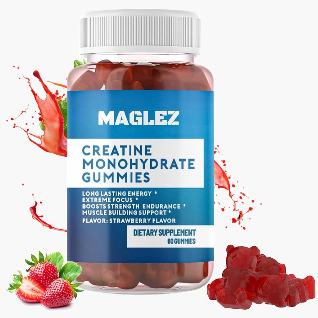 Creatinine Gummies - Tasty Gains for Women & Men - Vegansk, Gluten- Free Strawberry Creatin Gummy - 60 Greve for Supports Muskelvækst & Styrke