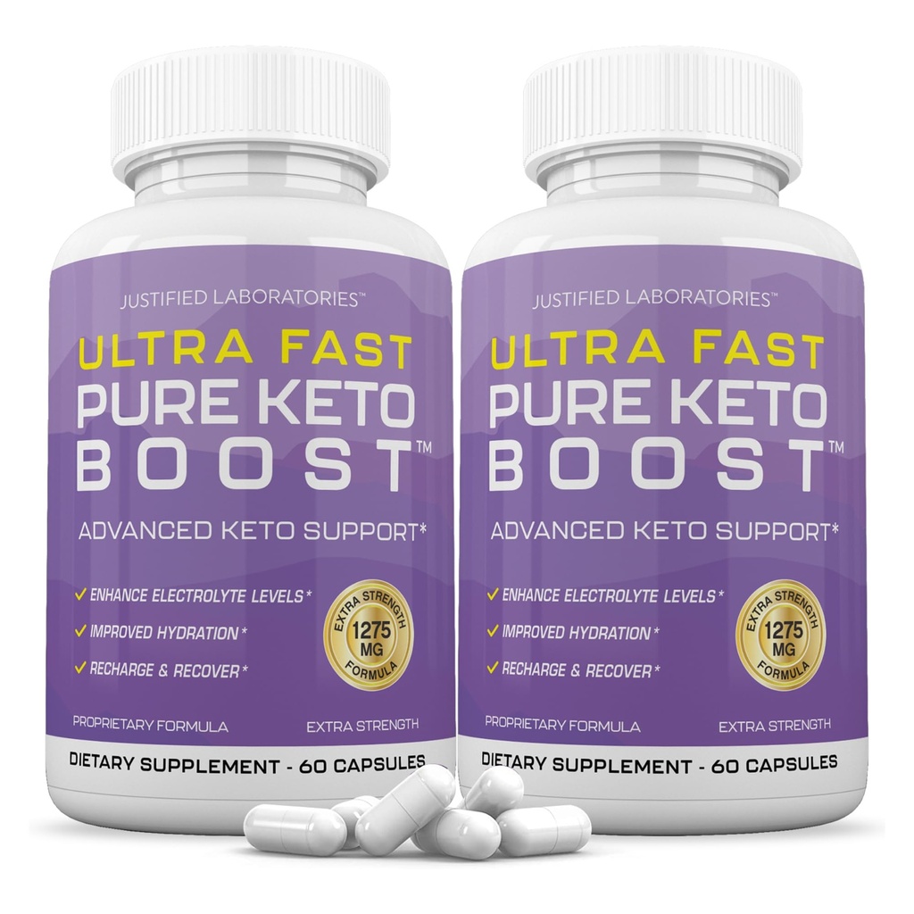 Justified Laboratories (2 Pack Ultra Fast Pure Keto Boost Pills 1275MG Ny & Forbedret Formel Indeholder Apple Cider Vingion Extra Virgin Olivenolie Powder Green Tea Leaf 120 Kapsler