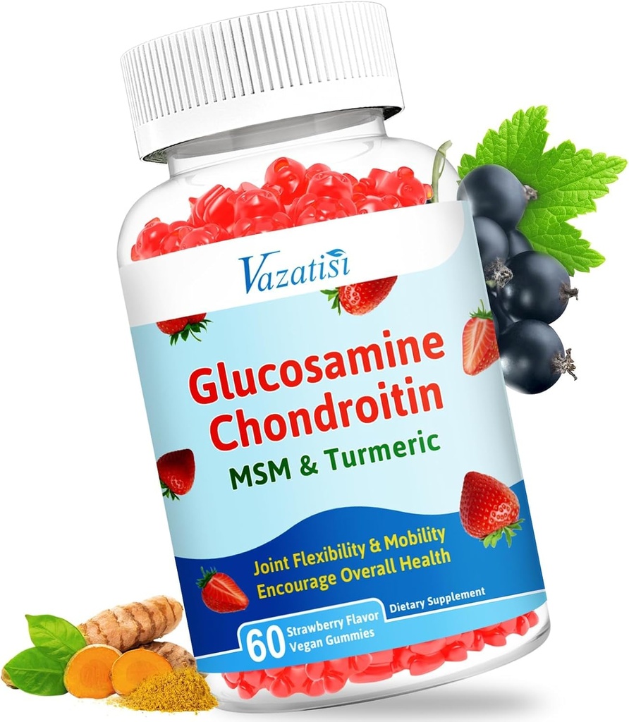 Høj biotilgængelig Glucosamine Chondroitin Gummies med gurkemeje & MSM, Boswellia - Fælles Support - Cartiage Support, Fleksibilitet & Styrke - 60 Gummies