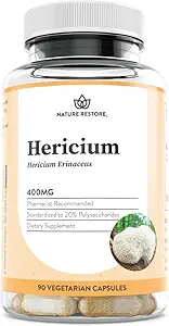Nature Restore Hericium Erinaceus Extract Mushroom Supplement, 90 Kapsler, 20% polysaccharider, Lions Mane