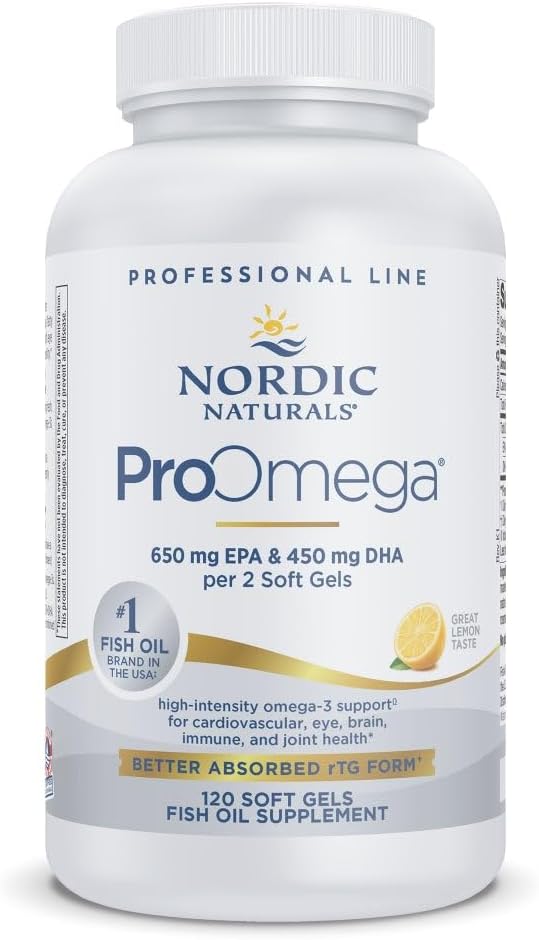 Nordic Naturals ProOmega, Lemon Flavor - 120 Soft Gels - 1280 mg Omega-3 - High Potence Fish Oil med EPA & DHA - fremmer hjerne, øje, hjerte, og immunforsvar - non-GMO - 60 Serveringer