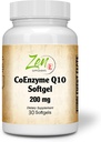 Zen Koenzyme Q10 200mg - Coq 10 i E-vitamin olie - Antioxidant Support, Heart Health, Energy, Sund Kolesterol - Non- GMO & Gluten Free 30- Softgel