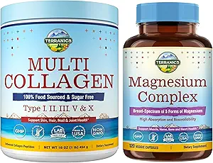 Terranics Multi Collagen Peptider Powder & 5- in-1 Magnesium Complex supplement