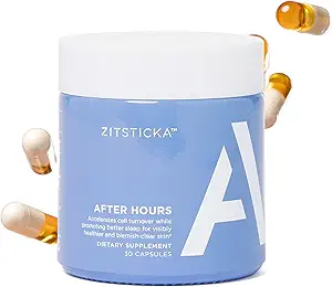 ZitSticka Vitamin Acne supplement til Cystic Acne w / 30 Natural Caps for kvinder og mænd, Kosttilskud til Hormonal Support, Skin Clarity, Mørke Spots - Dermatolog Testet (Efter Timer Ceramider)