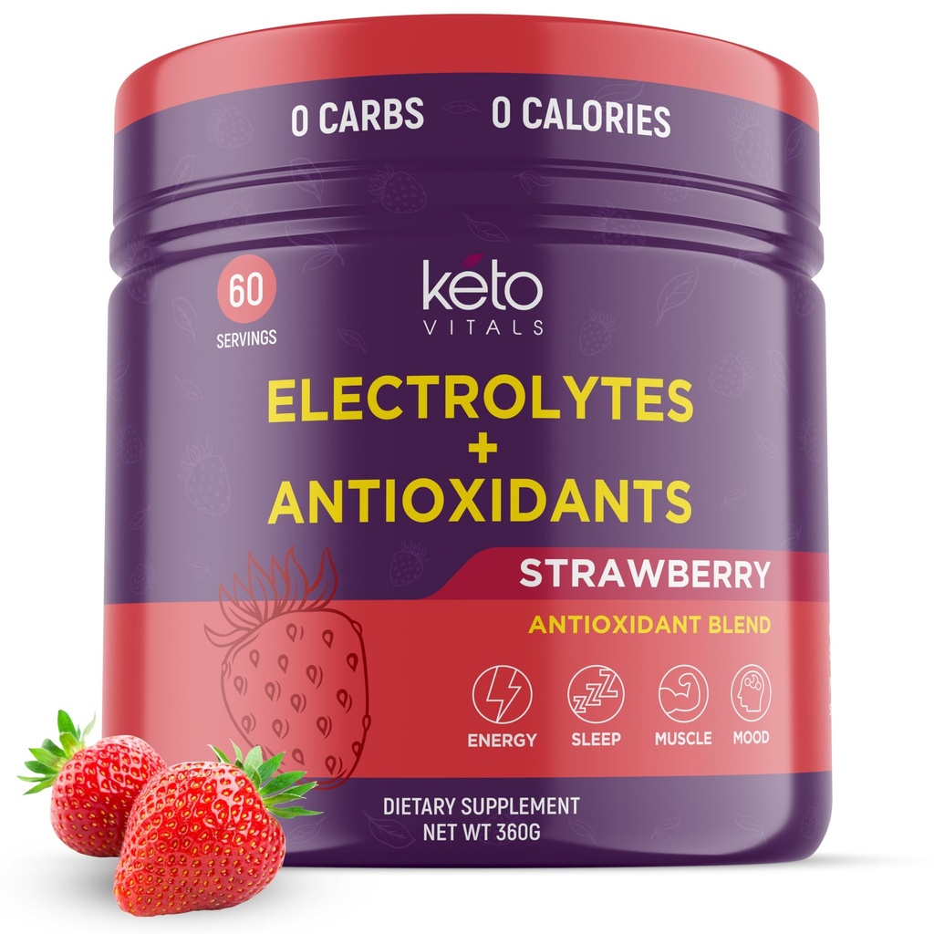 Keto Vitals Antioxidant Electrolytes Powder - Blend Electrolytes with Kalium, Magnesium, Natrium, Calcium- 124; Keto Electrolytes Supplement Energy Drink Mix 124; Sukkerfri, Zero Calories, Zero Carbs