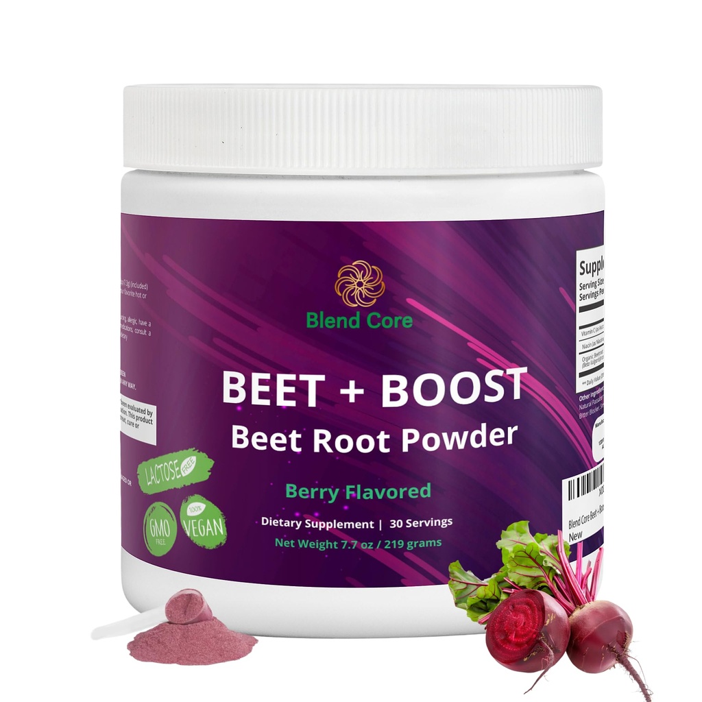 Beet + Boost Organic Beet Root Powder - Berry Flavored Beetroot Powder med Acai, Stevia, C-vitamin, Micro Ingredients Beet Juice Powder, Pre Workout for Atletik, Vegan, Non- GMO