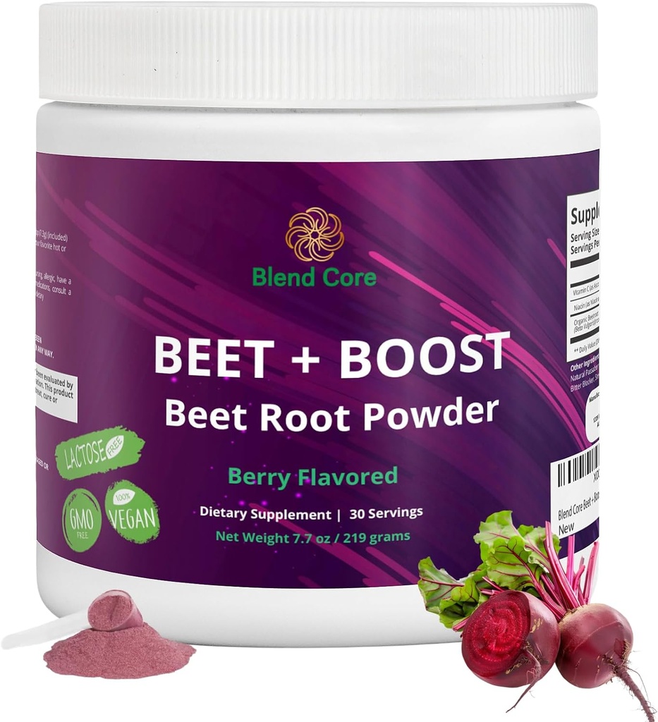 Beet + Boost Organic Beet Root Powder - Berry Flavored Beetroot Powder med Acai, Stevia, C-vitamin, Micro Ingredients Beet Juice Powder, Pre Workout for Atletik, Vegan, Non- GMO
