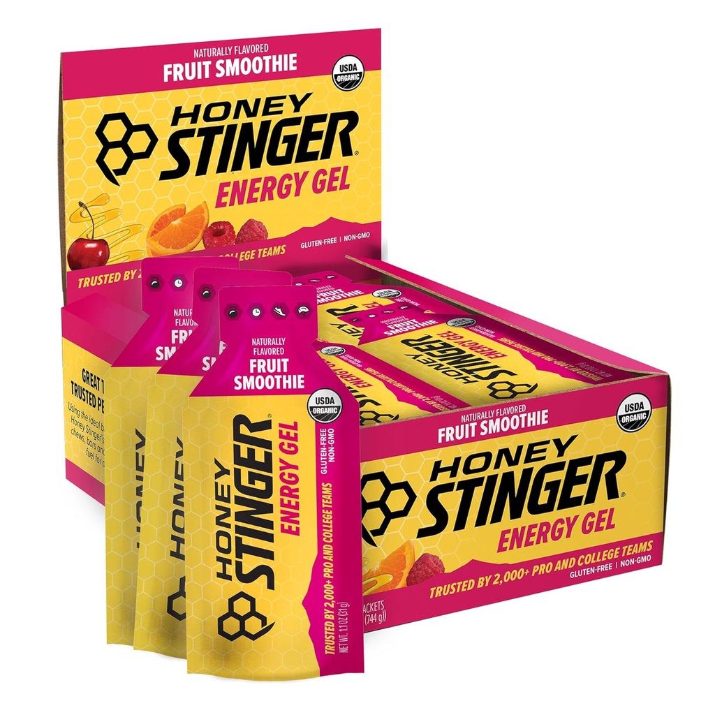 Honning Stinger Organic Fruit Smoothie Energy Gel, Gluten Free & Coffein Free, for Motion, Running and Performance, Sport Nutrition for Home & Gym, Pre & Mid Workout, 24 Pack, 26.4 Ounce