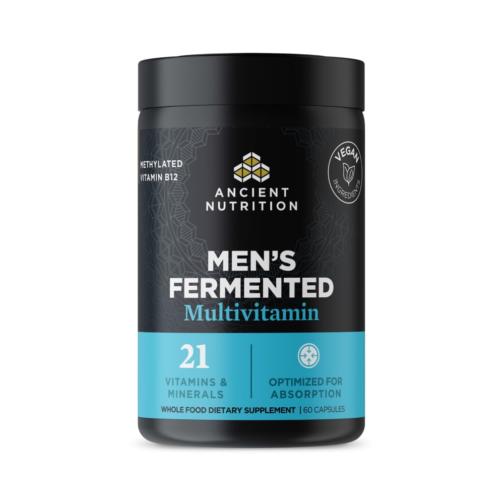 Ancient Nutrition Multivitamin til mænd, Mænds Gæret Multivitamin med vitamin A, C, D, E, K, Zink & Magnesium, immunforsvar, Vegan, 60 Ct