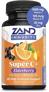 Zand Immunity Super C + med Elderberry, All Day immunsupport, 1000mg PureWay-C vitamin C Plus Zink & vitamin D-3, forbedret absorption, 60 tabletter, 30 servering