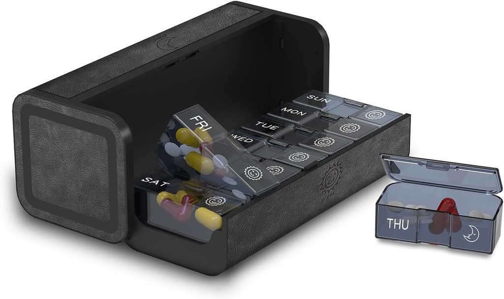 Pill Organizer 2 gange om dagen, Am Pm to gange om dagen Pill sag, Aftagelig Stor rejse Pill Box 7 dag, Ugentlig Pill Container for Vitamin Medicin Supplement Fish Oil (sort)