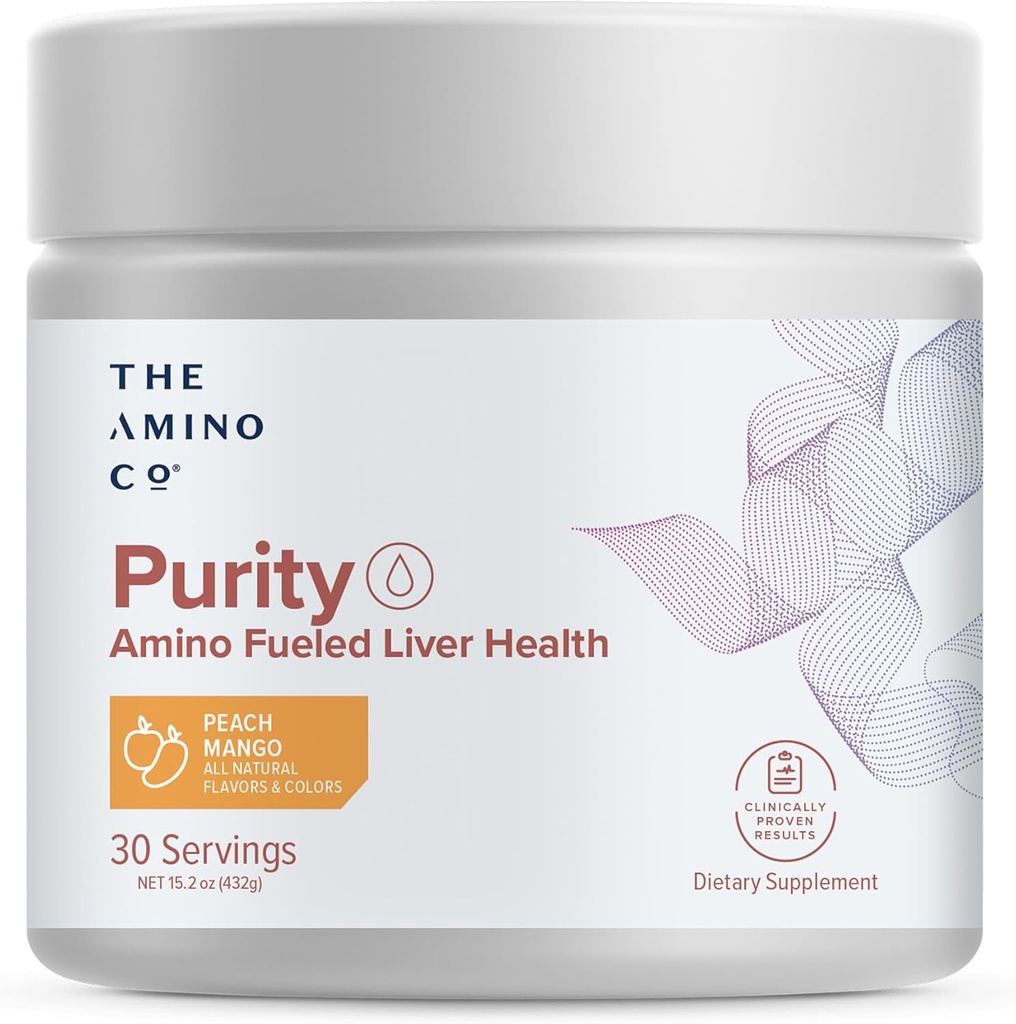 Amino CO. Renhed - Leverstøtte supplement med essentielle aminosyrer til lever Detox Rengøring - Boost leversundhed til optimal leverstøtte - Peach Mango, 30 Servere