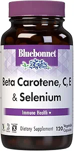 BlueBonnet Beta Caroten C og E Plus Selenium Vegetariske Kapsler, 120 Greve, Hvid