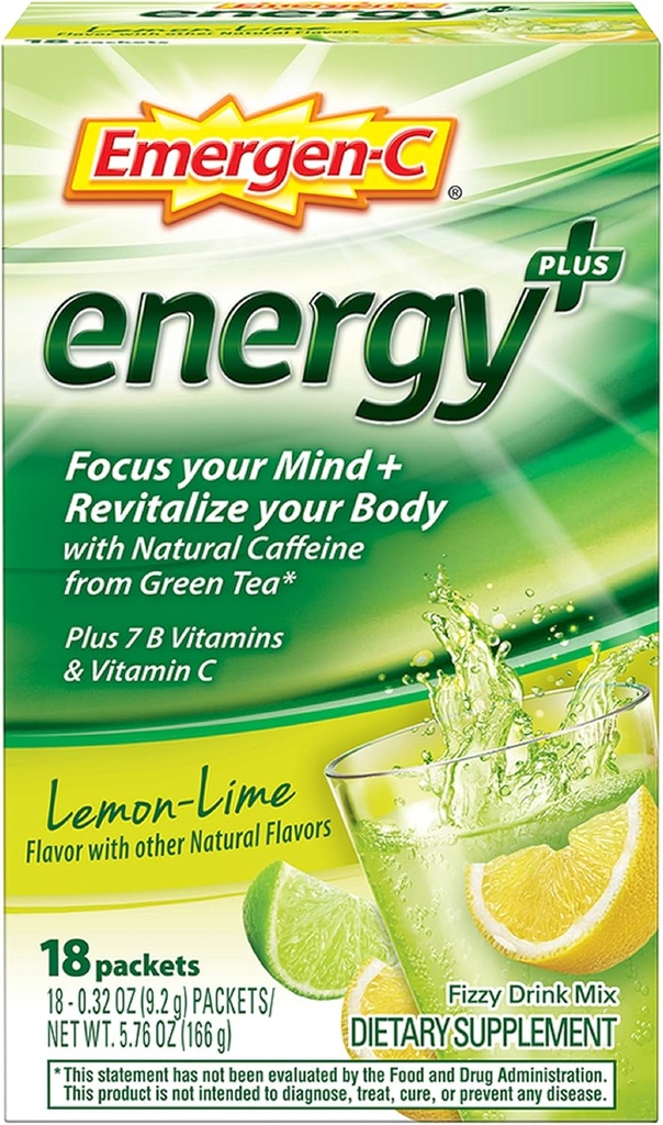 Emergen- C Energy +, Med B vitaminer, C-vitamin og naturlig koffein fra grøn te (18 Greve, Blåbær Acai Flavor) Kosttilskud drik mix, 0,33 Ounce pulver pakker