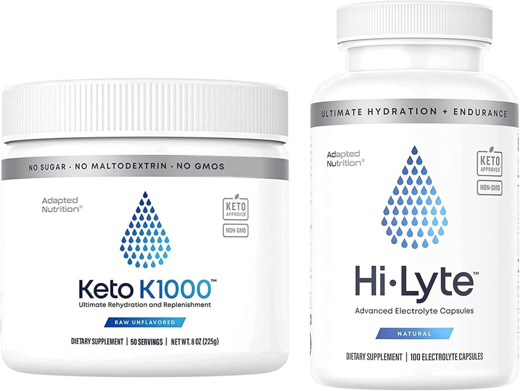 Hi- Lyte Keto K1000 Electrolyte Powder Б124; Hydration Powder Drink Mix 124; Raw Mineral Flavor, No Stevia Dex124; 50 Servere Б124; Plus Electrolyte Erstatningskapsler til hurtig rehydrering