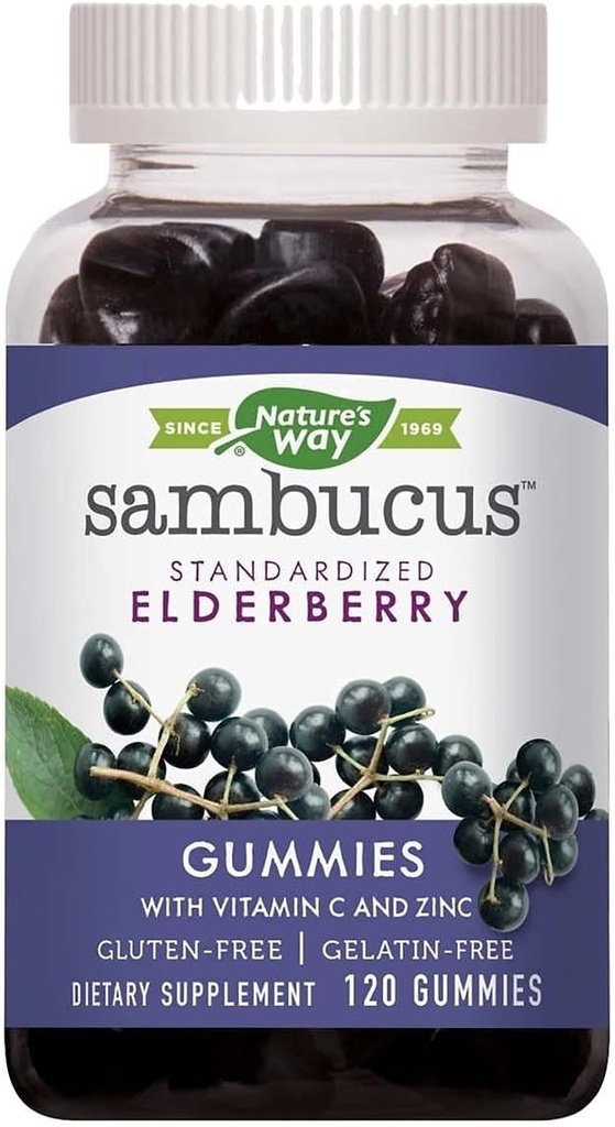 Nature 's Way Sambucus Elderberry med C-vitamin og zink, 120 gummies
