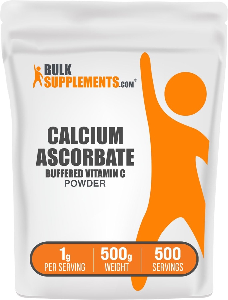 BulkSupplements.com Calcium Ascorbat Powder - Buffered C Vitamin Supplement, Calcium Powder - Vegan & Gluten Free, 1g per Serving, 500g (1.1 lbs) (Pack of 1)