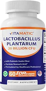 Vitamatisk Lactobacillus Plantarum - 20 milliarder per DR kapsel - 60 greve - fordøjelsesstøtte - Fremstillet med Prebiotic Inulin Fiber