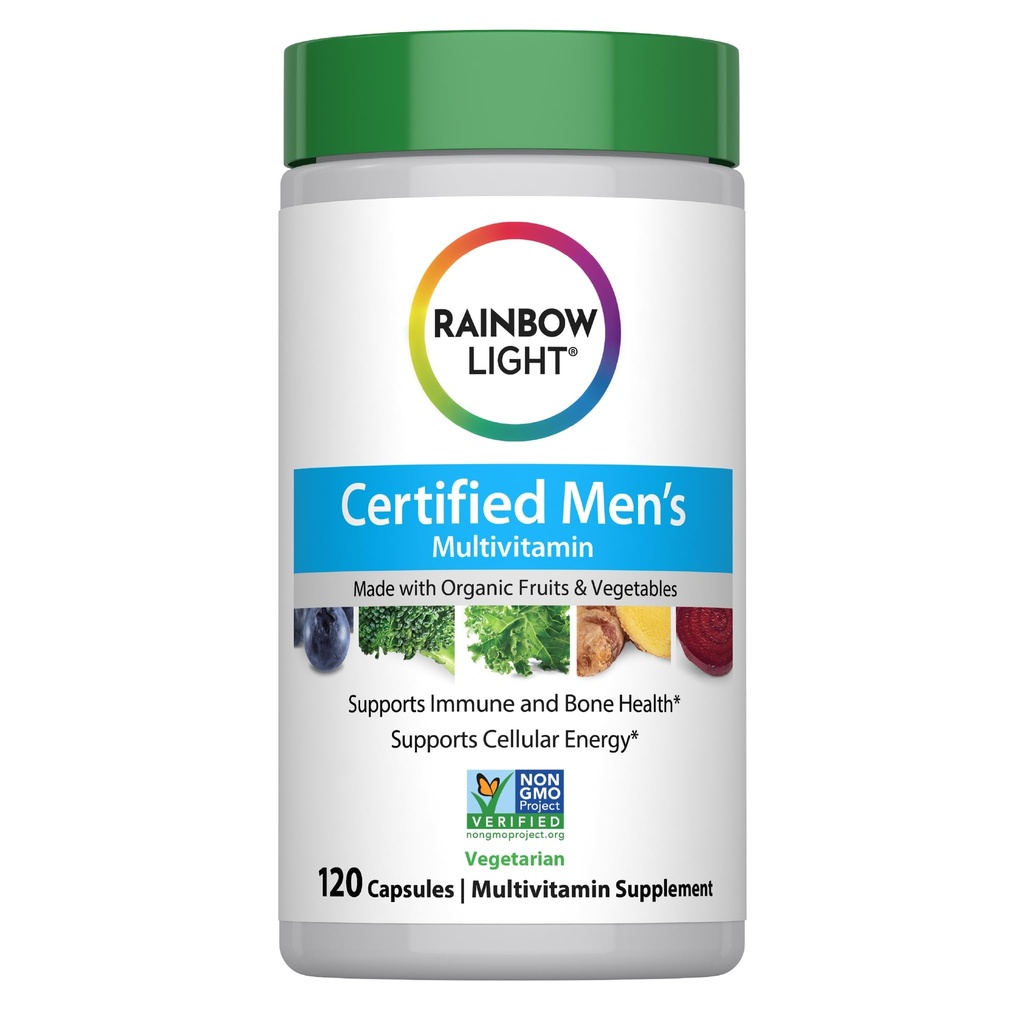 Rainbow Light Multivitamin til mænd, C-vitamin, D & Zink, Probiotika, Mænds Multivitamin giver høj potens immun, hjerte, & leverstøtte, non-GMO, vegetar, 120 tabletter