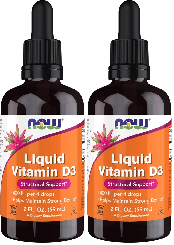 Now Supplements, Liquid Vitamin D-3, Strong Bones *, Structural Support *, 2 - Ounce (pakke med 2)