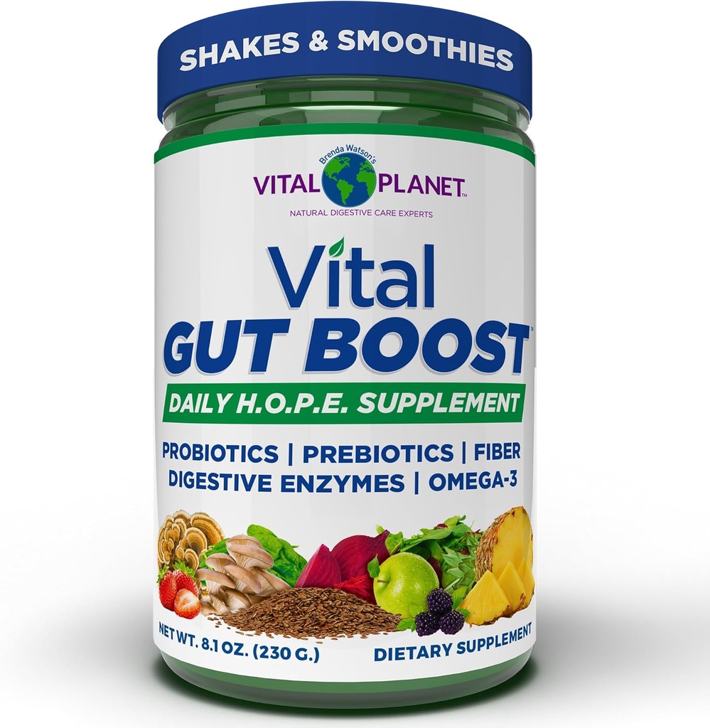 Vital Planet - Vital Gut Boost Powder af Brenda Watson, PBS Gut Check Hope Supplement med Fiber 35, Omega 3 Olie, Probiotika, og fordøjelsesfremmende enzymer, 8.1oz, 230 Bedste, 30 Servere