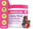 Belli Welli Fiber supplement til kvinder & mænd - Premium Daily Fiber Powder fra Organic Acacia med Tilføjet Collagen, Electrolytes & Probiotika - Ingen Bloat, Forstoppelse & Gut Health Support (Wild Berry)