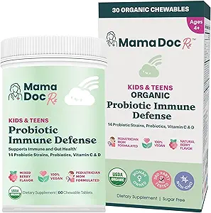 Certified Organic Kids & Teens Probiotisk Immunforsvar - 5 Millioner CFU 'er - 124; Sukker Free, Vegan, Gluten- Free