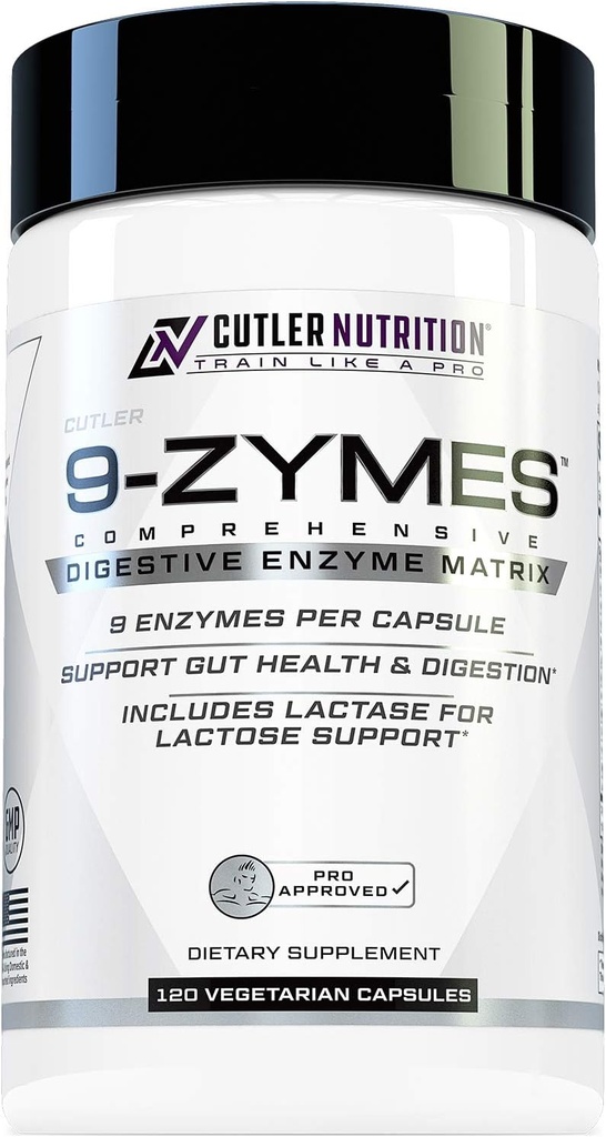 Cutler Nutrition 9-Zymes fordøjelsesenzymer supplement: Indeholder bromelain, protein, Lipase, Lactase & mere til at hjælpe med at reducere bloating, forbedre Absorption og reducere gas, 120 Servere / kapsler