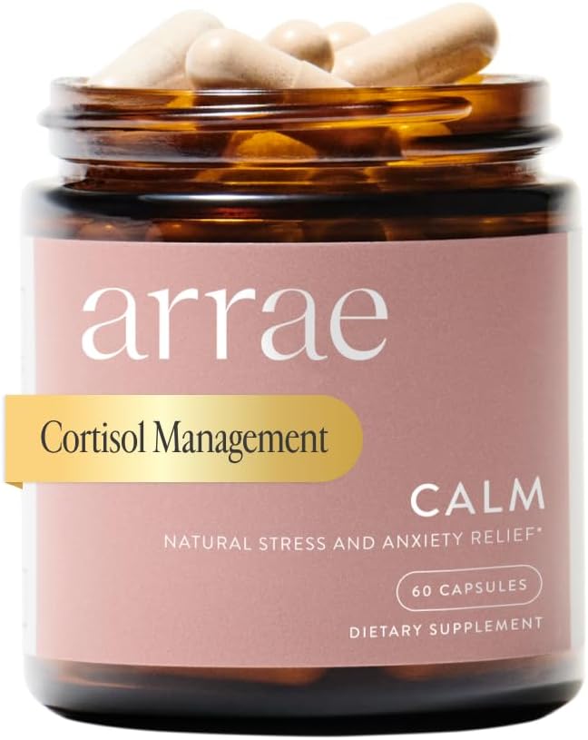 Arrae Calm Cortisol Manager - 60 Stress & Panic Relief Kapsler - Mood Support Supplement w / L- Theanine, Inositol, Passionflower, & Magnesium til at hjælpe dig med at føle Zen