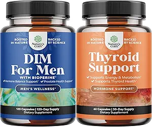Bundle af DIM supplement til mænd med Panax Ginseng Bioperine Grapeseed & Astragalus for Prostate Sundhed og Herbal Thyroid Support Complex med L Tyrosine, Bladderwrack, Selenium & Pure Ashwagandha