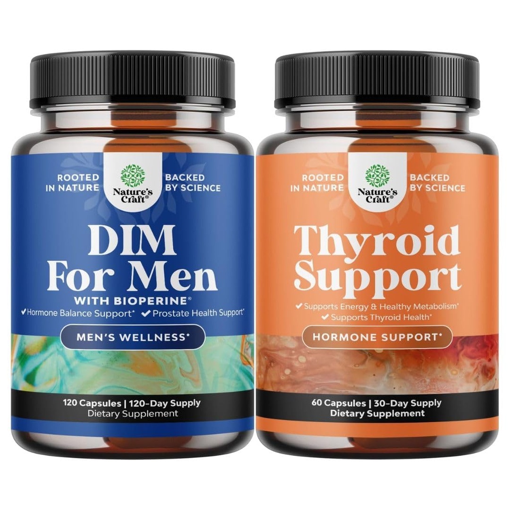 Bundle af DIM supplement til mænd med Panax Ginseng Bioperine Grapeseed & Astragalus for Prostate Sundhed og Herbal Thyroid Support Complex med L Tyrosine, Bladderwrack, Selenium & Pure Ashwagandha