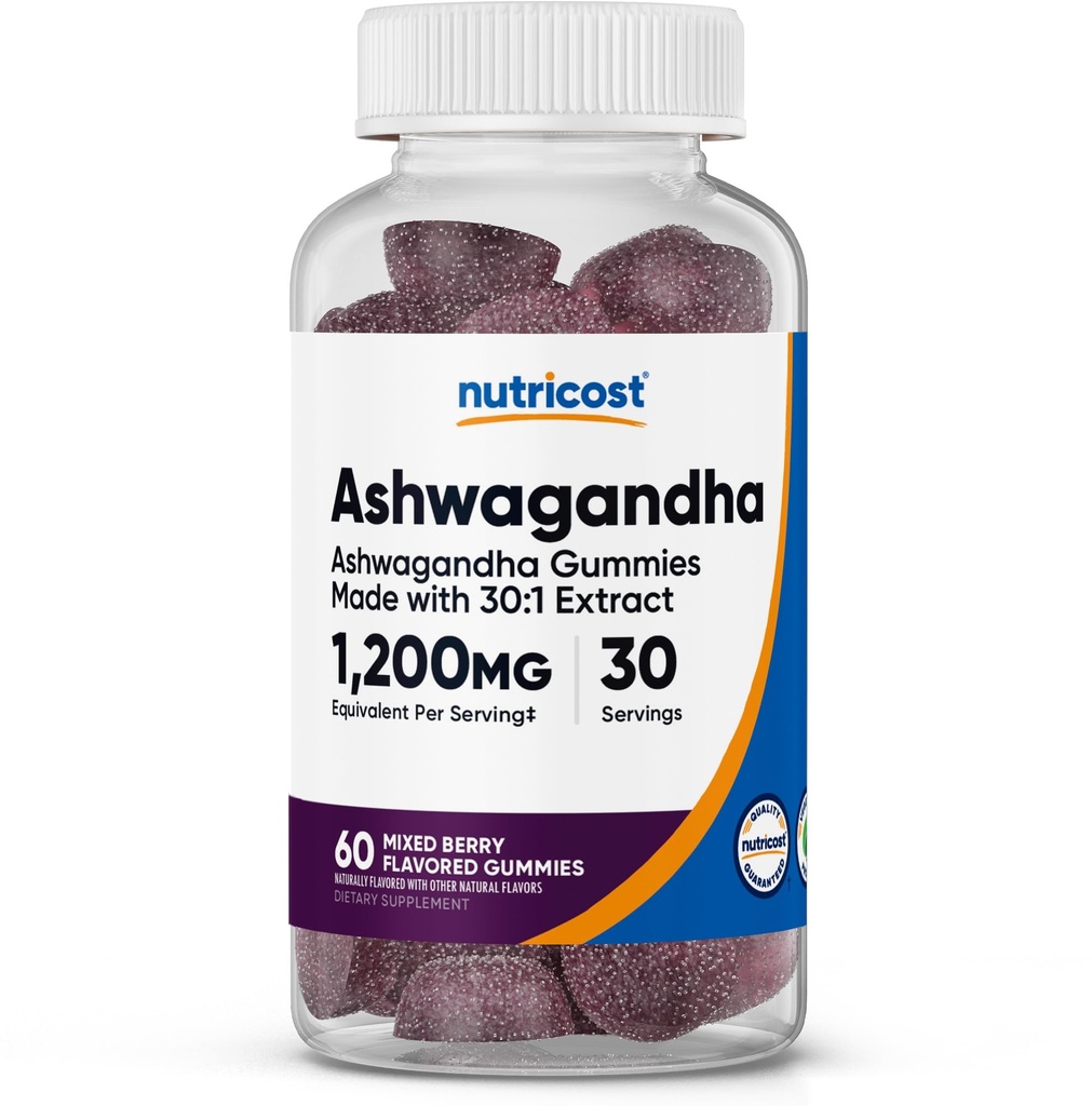 Nutricost Ashwagandha Gummies 1200mg Ækvivalent per servering (blandet berry flavor), 60 Gummies, 30 Servering