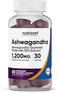 Nutricost Ashwagandha Gummies 1200mg Equivalent Per Serving (Mixed Berry Flavor), 60 Gummies, 30 Servings