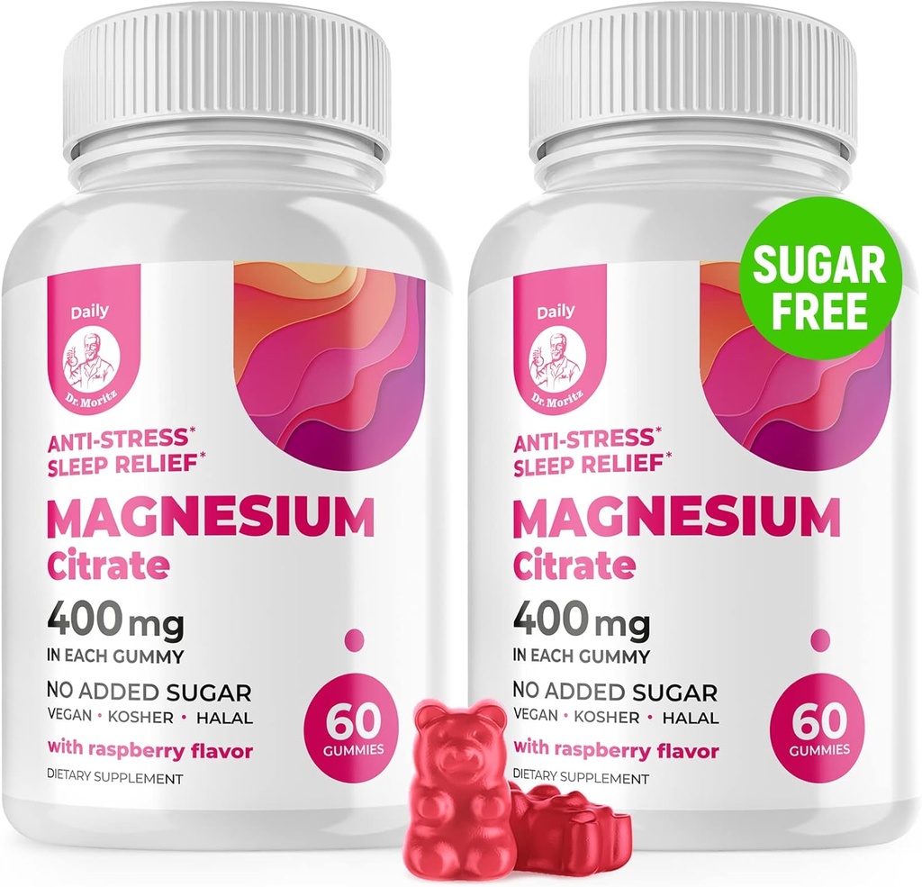 Magnesium Gummies Sugar- Free - Calm Magnesium supplement til børn, understøtter restaurativ søvn, Sugar- Free Magnesium Citrate Gummies til børn og voksne (120 Tæl)
