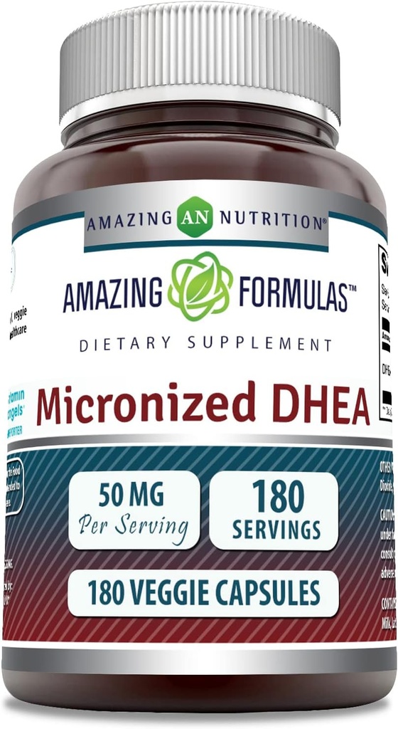 Amazing Formulas Mikronized DHEA Supplement Note 124; 50 Mg pr Serving Note 124; 180 Veggie Kapsler Note 124; Non- GMO Note 124; Gluten- Free Note 124; Lavet i USA